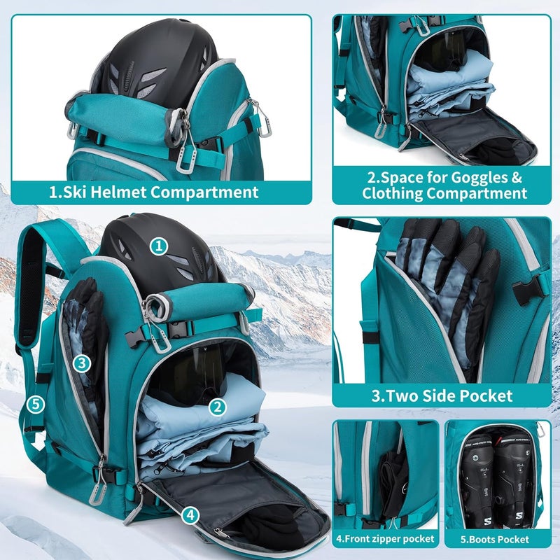 NONSAR Store 50L Ski Boot Bag - Waterproof Snowboard Boot Travel Backpack for Helmet, Googles, Gloves, Skis & Accessories for Men Women - Image 3
